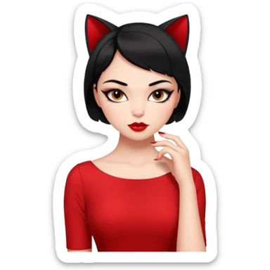 Chica Otaku con delineado gatita con vestido rojo y pelo corto negro súper sexy sticker