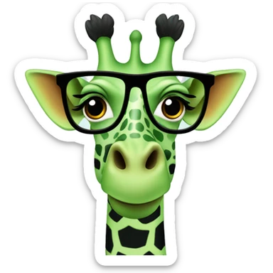 Green giraffe wearing black frame eyeglasses  sticker