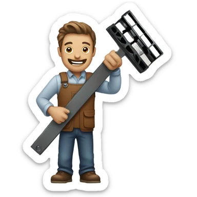 man holding a movie film cutter sticker