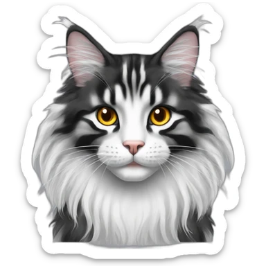 Black and white striped Maine coon with white face and Amber eyes sticker