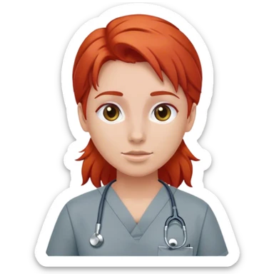 A biscuit with red hair and grey scrubs sticker