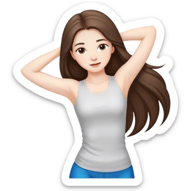 beautiful pale brunette girl with long hair stretching  sticker