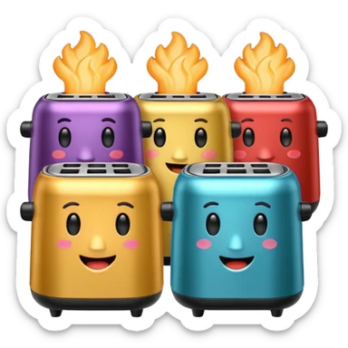 A whole set of air fryers with faces possing like different emojis sticker