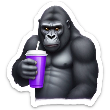 Gorilla holding cup of purple soda sticker