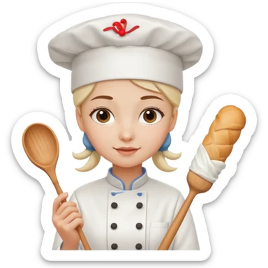 Young female baker – wearing white chef hat, holding a piping bag with cream

 sticker
