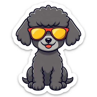 Black poodle with sunglasses  angry sticker