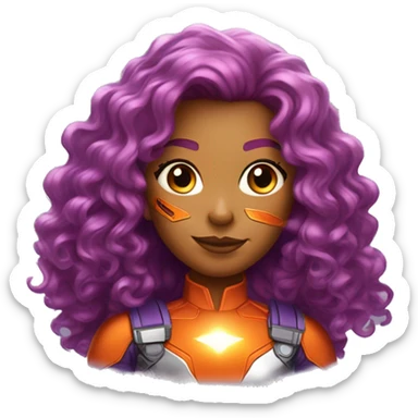 dc comics starfire glowing orange curly long  hair, purple and silver spacesuit with no helmet   sticker