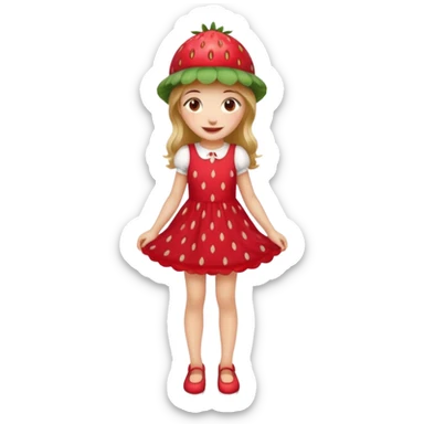 Strawberry shortcake human girl full body and legs with a strawberry hat on her hair and dress without a cake sticker