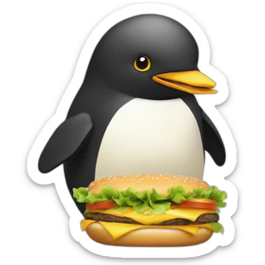 un pinguouin qui mange un hamburger sticker