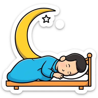boy sleeping with ZZZ symbols floating above him with stars and crescent moon sticker