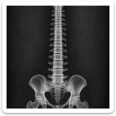 detailed X-ray style illustration of a human spine, monochrome, medical look sticker