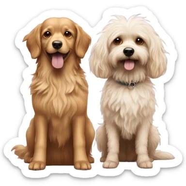 Three dogs, Two golden doodles and one dark brown  long haired chihuahua standing together sticker