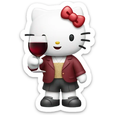 Hello Kitty drinking red wine sticker