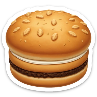 plain round bun with biscuit texture on top, golden brown sticker
