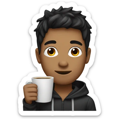 Young Man holding a Coffee cup with black hairs in hoodie sticker