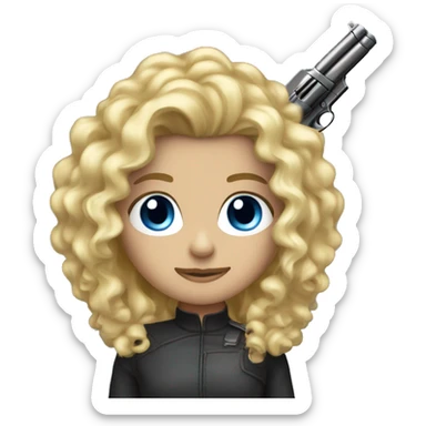 blonde curly hair blue eyes with shot gun sticker