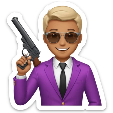 a handsome guy wearing a party clothes with sun glasses and a gun. sticker