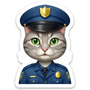 grey cat police, green eyes sticker