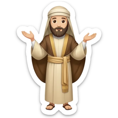 fullbody Pharisee, ancient Jewish religious leader, traditional robes, beard, head covering, standing, emoji style sticker