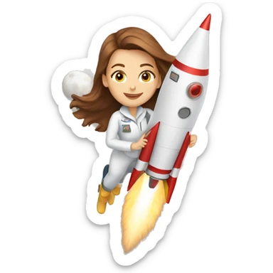 white woman brown hair riding a rocket sticker
