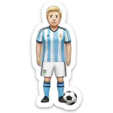 Fat white man play soccer. argentina uniform. sticker