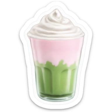 Clear tumblr cup with light pink drink, matcha foam, and whip cream on top sticker