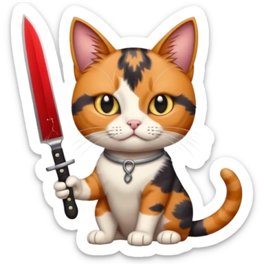 Elinde bicak olan caliko cinsi bir kedi sticker