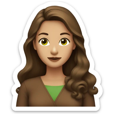 Woman with green eyes, brown long hair, dressed in brown long-sleeved dress sticker
