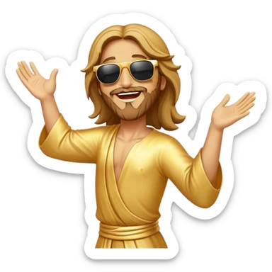 dancing figure of rejoicing Jesus with  sunglases golden  sticker