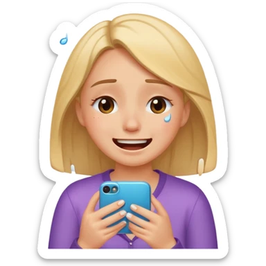 Girl crying laughing at a funny video on her phone sticker