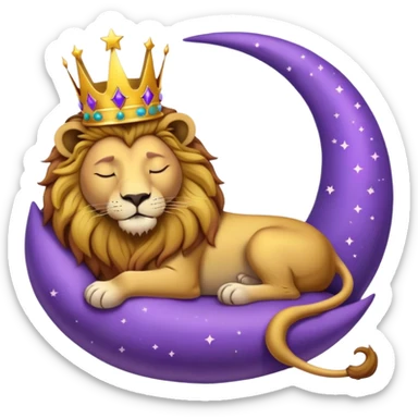 Lion with a crown sleeping on a purple crescent moon  sticker