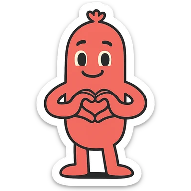 a cute, friendly sausage-shaped humanoid with a pinkish-orange body, forming a heart with its hands sticker