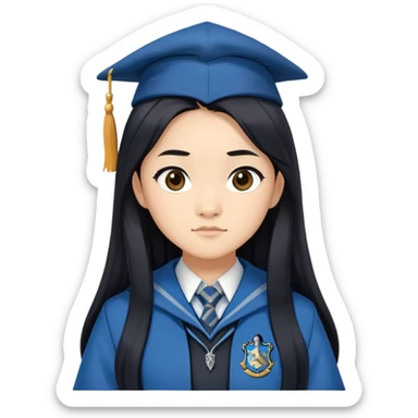 Cho Chang in harry potter, wear hogwarts Ravenclaw uniform, long black hair sticker