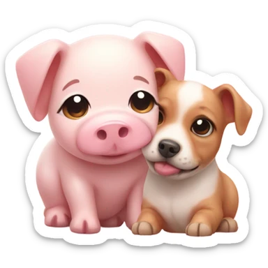 A Cute piggy next to a cute puppy blushing  sticker