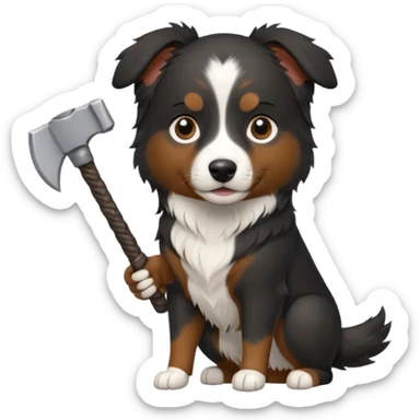 black mini australian shepherd holding an axe  sticker