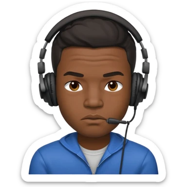 A 25-year-old black man with headphones on and pouting.Pout the lip sticker