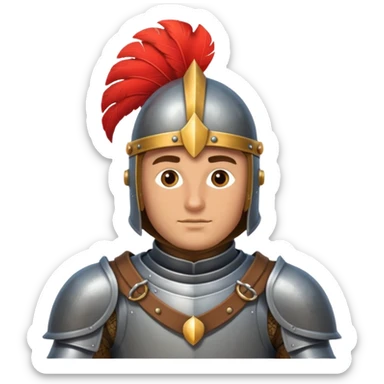 medieval knight in armor with a plume, dramatic and heroic, Puy du Fou theme park emoji sticker