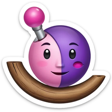 A half pink half purple ball with a face and a wooden stem followed by a glass stem on top of the wood stem tilted 90 degrees sticker