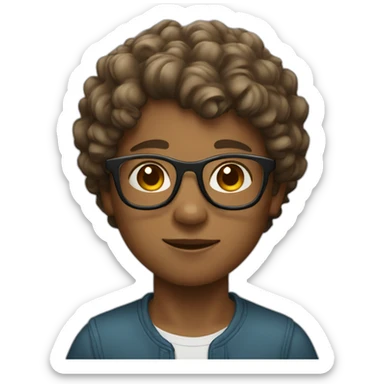 light brown skin boy with short curly hair with glasses sticker