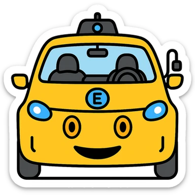 Change the EV car to yellow, keep the circle eyes and EV charger on the right, with no background. sticker