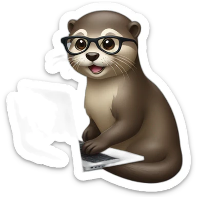 female vet otter with glasses use a macbook sticker