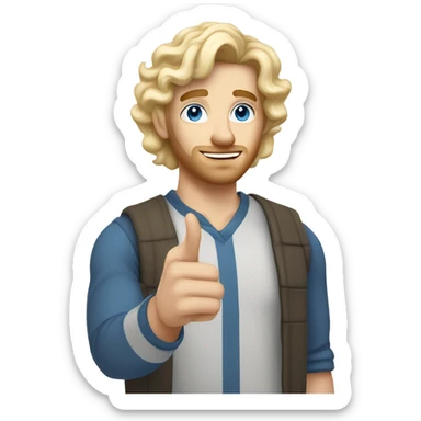 light curl blonde 30yo man blue eyed pale skin raised hand sticker