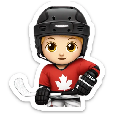 baby hockey player wearing red sticker