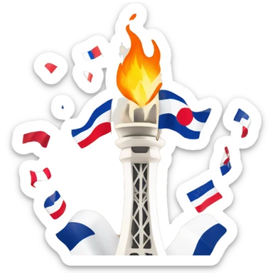 Olympic flame Paris 2024 surrounded by the french flag and Eiffel tower sticker
