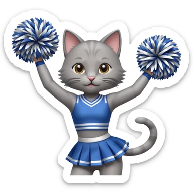 A cute sleek grey cat cheerleader twirling pom-poms with confident energy. sticker