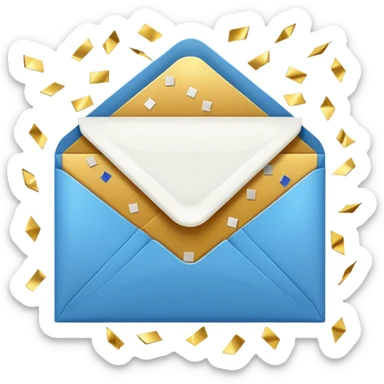 white closed envelope surrounded gold confetti sticker