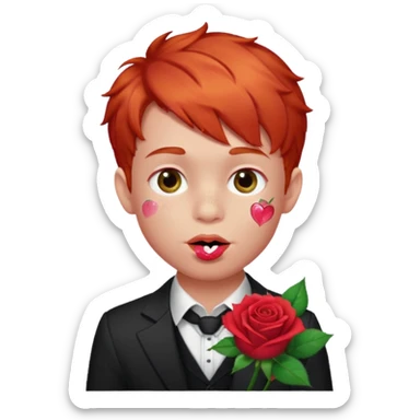 red glitter naughty-looking boy with a rose in his mouth sticker