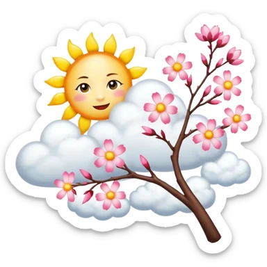 sakura branch with a sun and clouds sticker