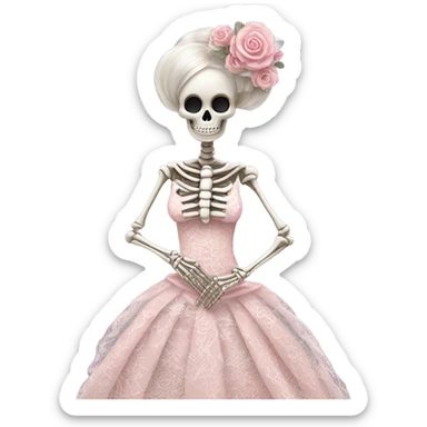 Skeleton wearing pink wedding dress to impress sticker