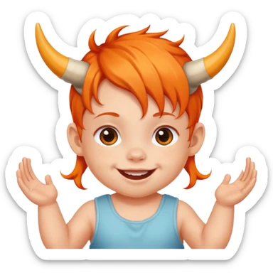 baby with horns and orange hair sticker